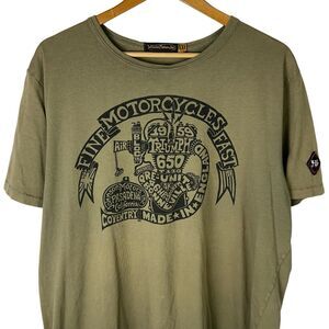 VTG Johnson Motors Shirt Mens 2XL Triumph Bikes Moto Motorcycle Racer Engine USA